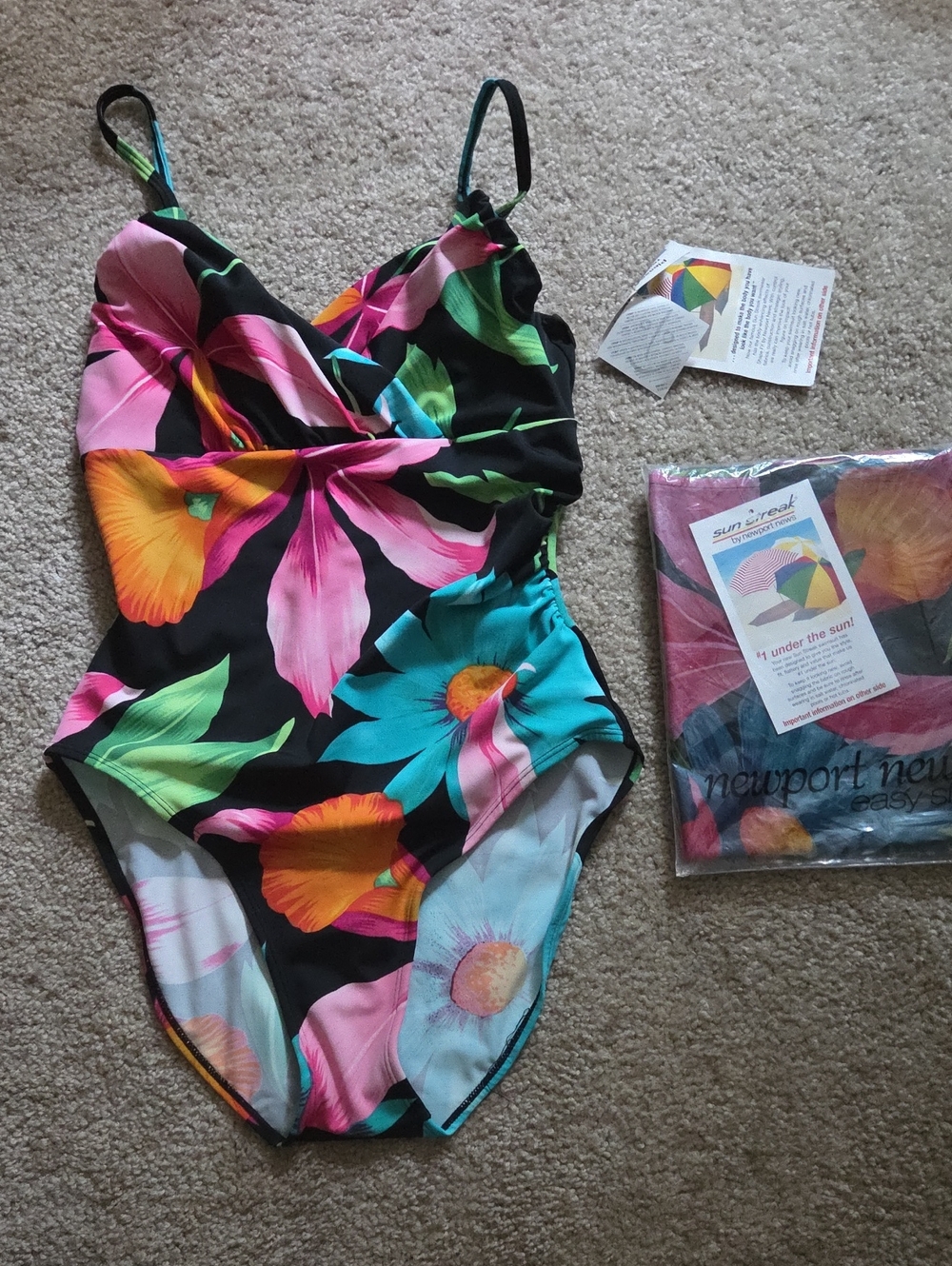 Floral One-Piece Swimsuit in Black with Bright Multi-Color Blooms